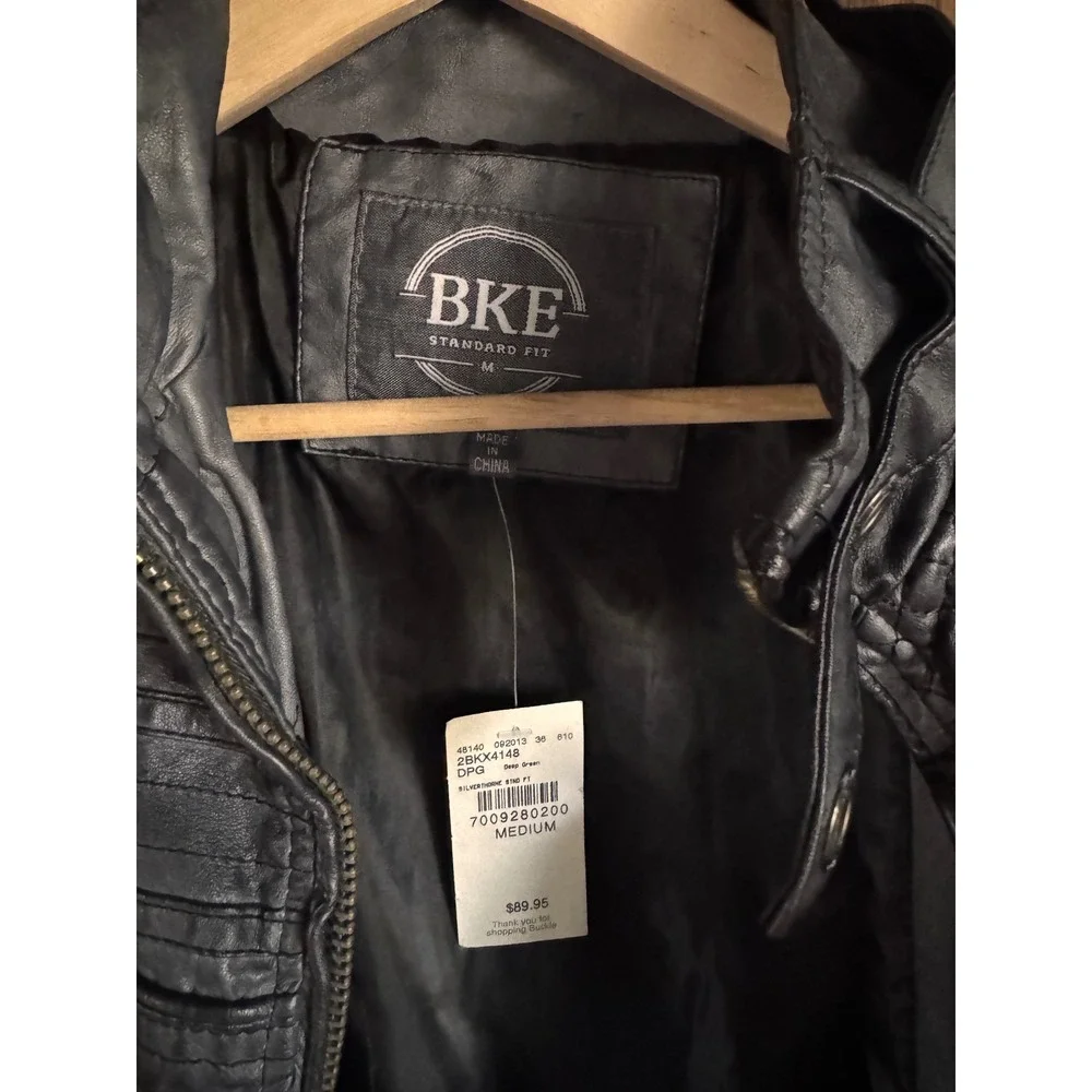 BKE Silverthorne Mens Faux Leather Moto Jacket Deep Green 2BKX4148 Size Medium